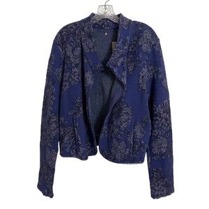 Anthropologie Knitted & Knotted Blue Floral Open Front Cardigan Sweater XL NWT
